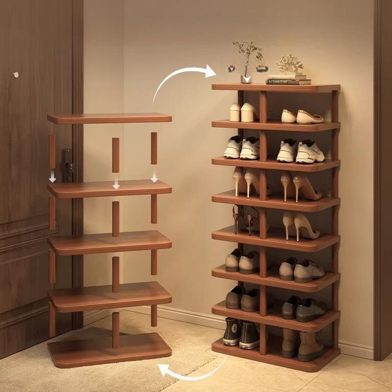 Wood Shoe Rack Multi-Tier Entryway Storage Shelf Sturdy Narrow Floor Organizer Space-Saving Storage for Home Hallway Room