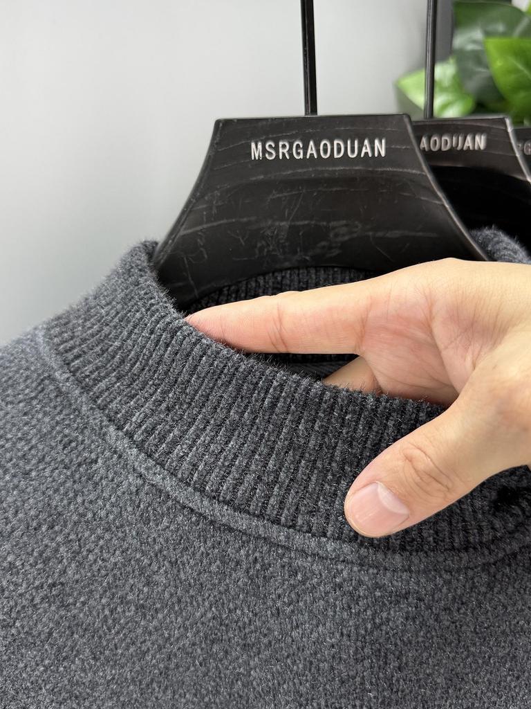 2025 Winter Men's High-End Semi-High Neck Chenille Velvet Sweater: Thickened, Warm Knit Base Layer