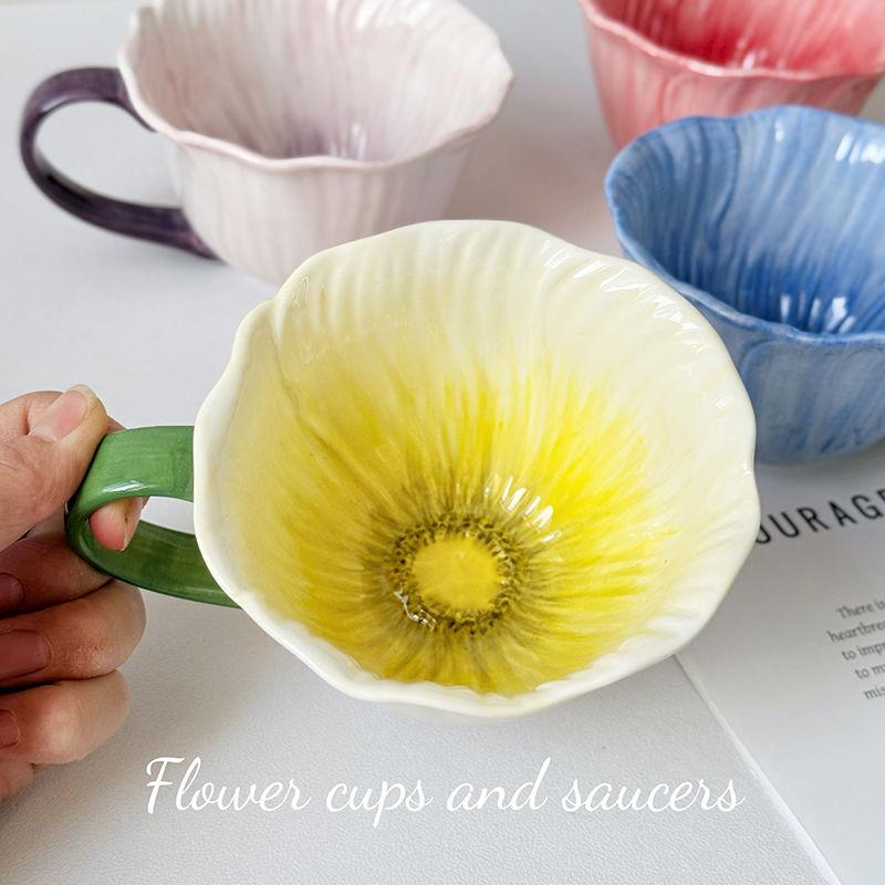 Modern Artificial Flower Shape Ceramic Coffee Cup Exquisite Afternoon Tea Dessert Tea Cup Couple Mug Office Mug Home Decoration