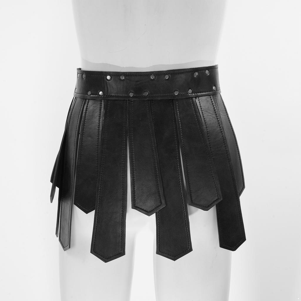 Women Fashion Punk Belt with Adjustable Rivets Fringe Irregular Tassel Skirt Waistband for Halloween Clubwear Rave Party