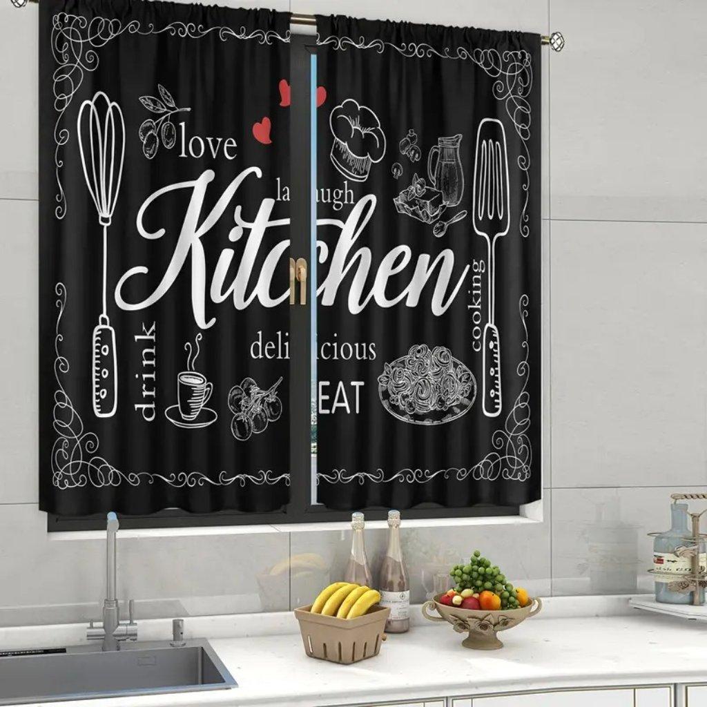 

2 шт. Занавески для кухни в фермерском стиле, карниз для штор с карманами, ярусы штор в стиле кафе, оконное оформление для кухни 50W160H(CM)x2Panel&Grommet Top