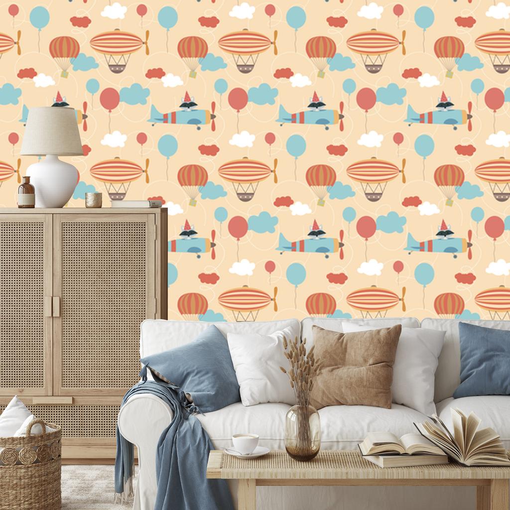 Balloons and Airplanes Wallpaper for Living Room and Bedroom 50x1000