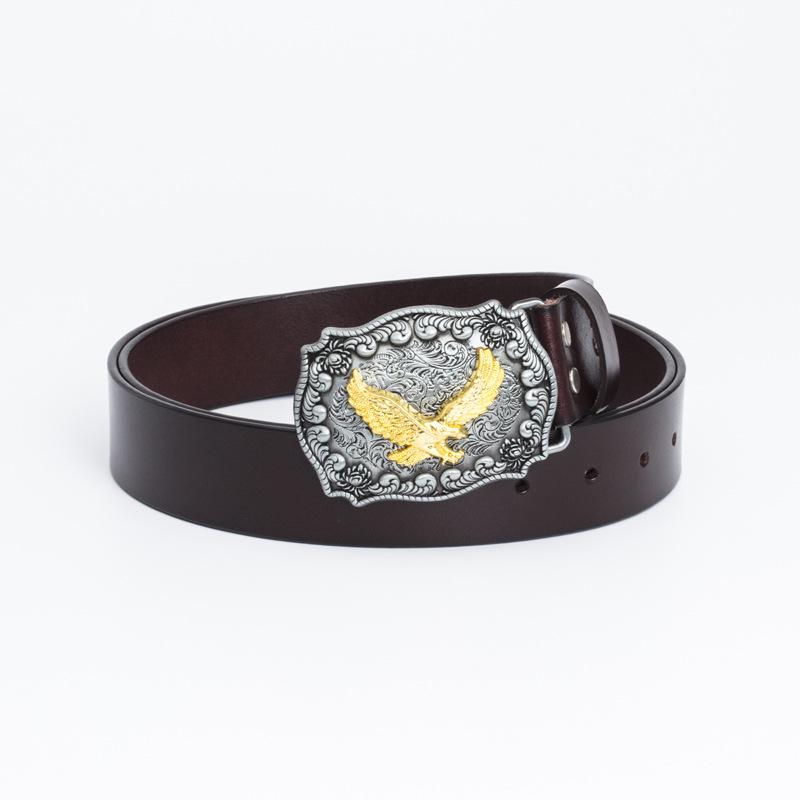 Vintage Cowhide Leather Eagle Belt - Western Cowboy Style for Youth & Stylish Guys