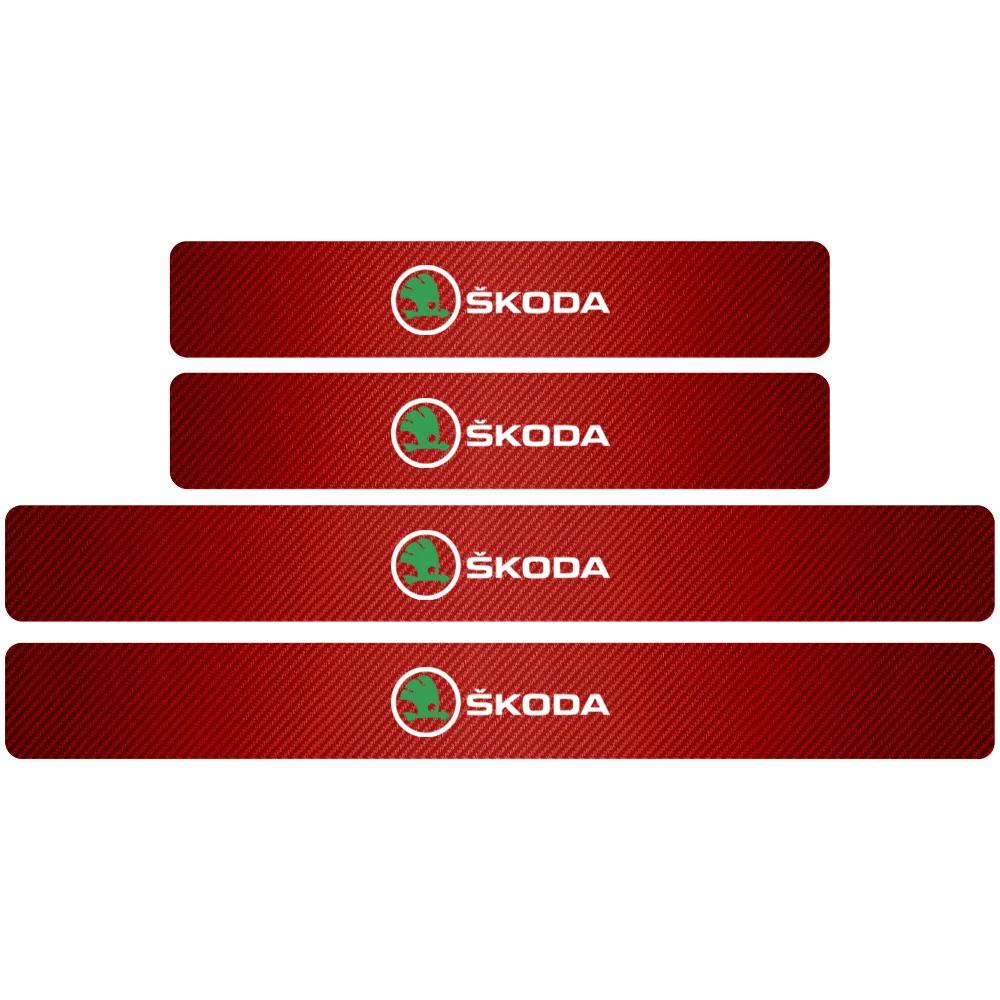 Car Sticker 4PCS Carbon Fiber Car Door Sill Protection Door Sill Anti-Scratch Stickers For Skoda Yeti Octavia A7 A5 Kodiaq Karoq   NL6
