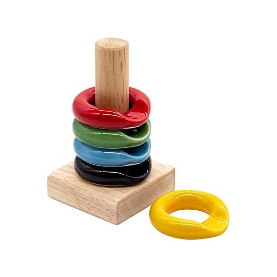 Hasamiyaki Kousou Kiln Chopstick Rest Ring Rest Set of 5 with Wooden Stand in Wooden Box, 5 Colors