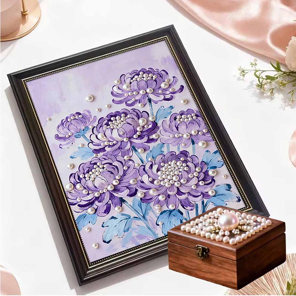 Crystal Pearl Painting 5D DIY Frame Decoration Painting Purple Flowers Home Wall Decoration Transparent Pearl Gemstone Painting Picture Art Crafts