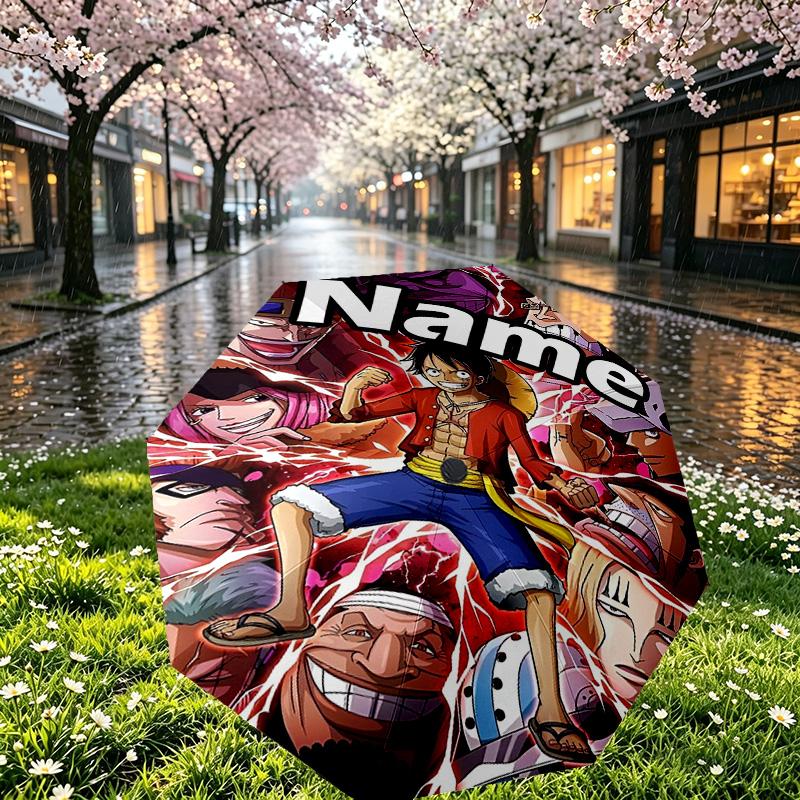 Personalisierter Anime-Druckschirm mit individuellem Namen, Automatisches Öffnen und Schließen, Stabiler 8-Speichen-Rahmen, Für Pendeln, Camping, Wandern, Geburtstagsgeschenk