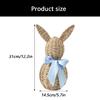 Artistic Woven Faux Rattan Easter Bunnies Figurine Decoration with Bowknot for Farmhouse Home Decors Festives Ornament