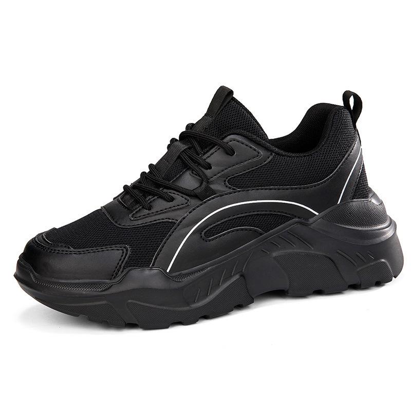 Полностью черные кроссовки для папы черные повседневные модные легкие с толстой подошвой увеличивающие рост рабочие кроссовки 42 большой размер 36 чёрный 2957₽