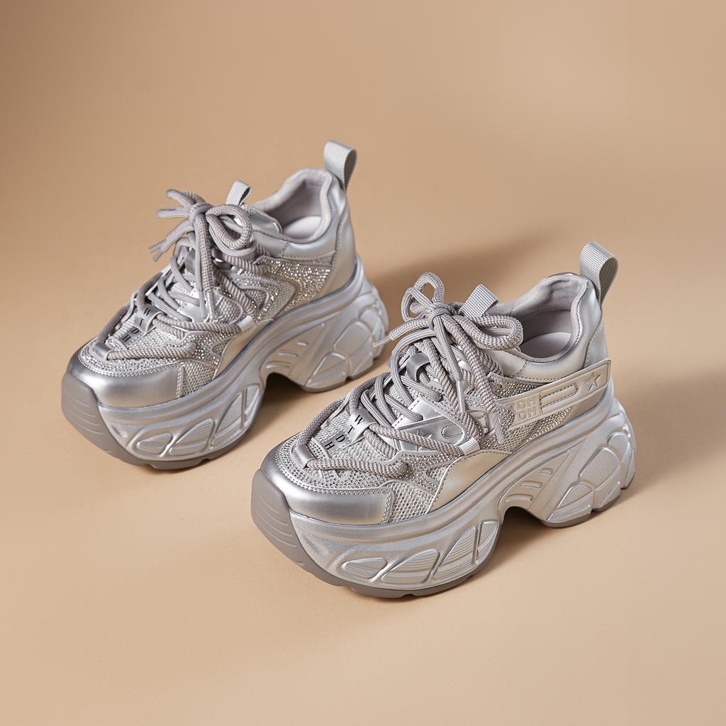 Spring New Thick-soled Height-increasing Versatile Women's Shoes Summer Breathable Rhinestone Casual Sports Shoes Women