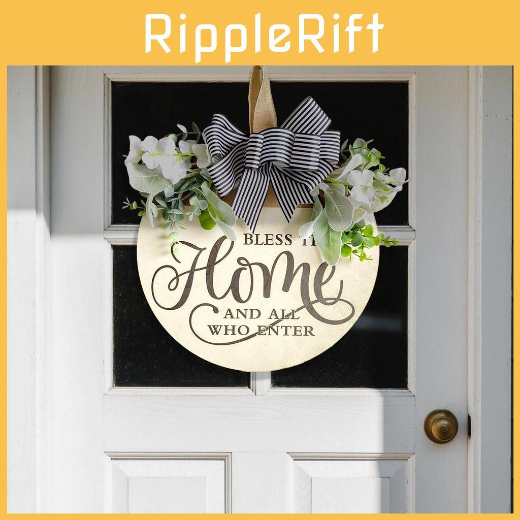 Willkommens-Türschild im Bauernhausstil mit künstlichen Blumen und Schmetterlingsband für die Terrassendekoration