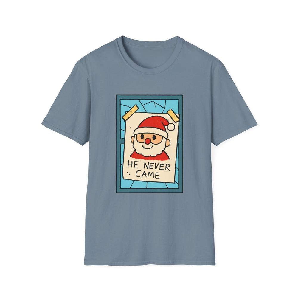 

Unisex Softstyle T-Shirt Crayon Santa Drawing Frosted Window Christmas Winter 4XL