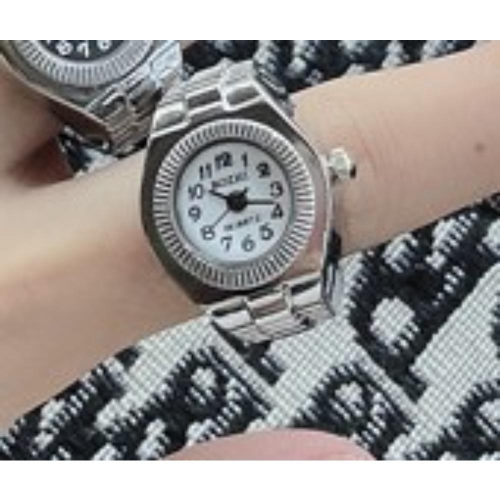Ring Watch, Quartz Watch, Metal Watch, Rhinestone, Elastic Strap.