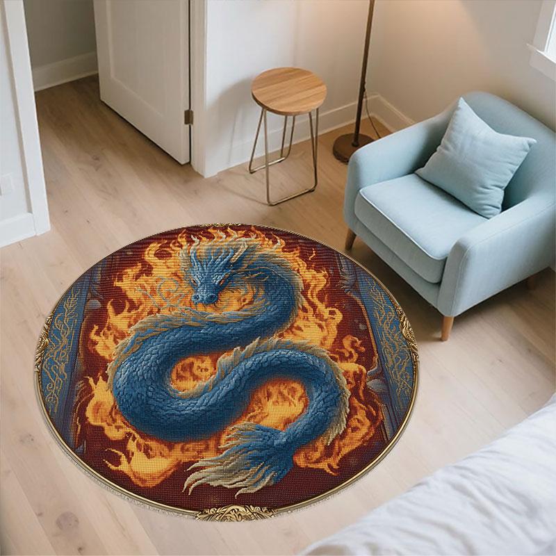 Runder Teppich mit Drachenmuster, Teppich für Wohnzimmer, Schlafzimmer, Spielzimmer, Rutschfeste Bodenmatte, Feiertagsgeschenke und Geburtstagsgeschenke.