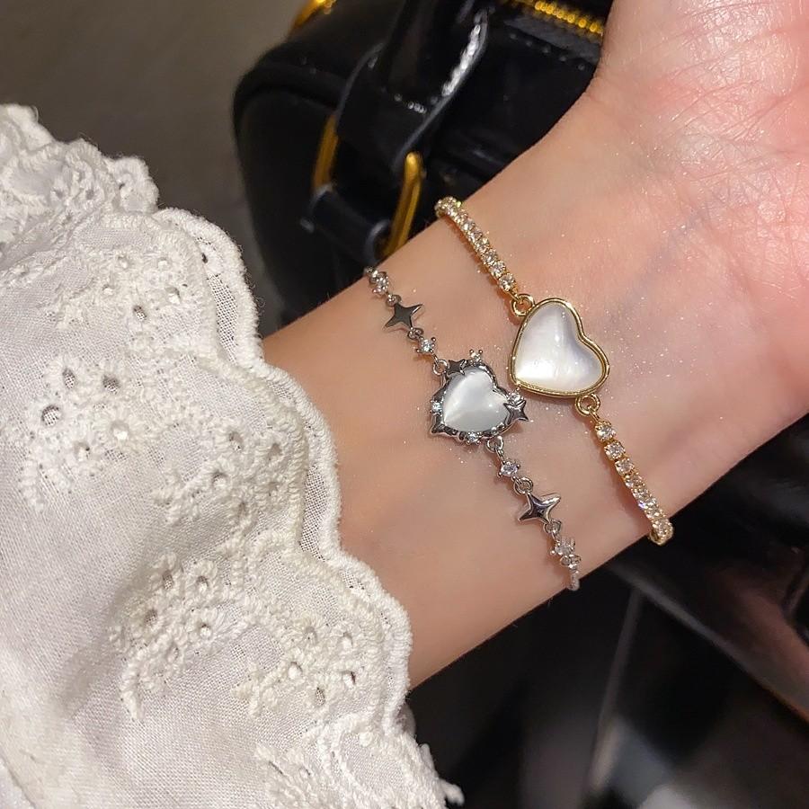 Modisches Herzförmiges Cz Stern Liebe Katzenauge Armband Mit Mikroeingefasstem Kupfer Für Damen Freizeitkleidung