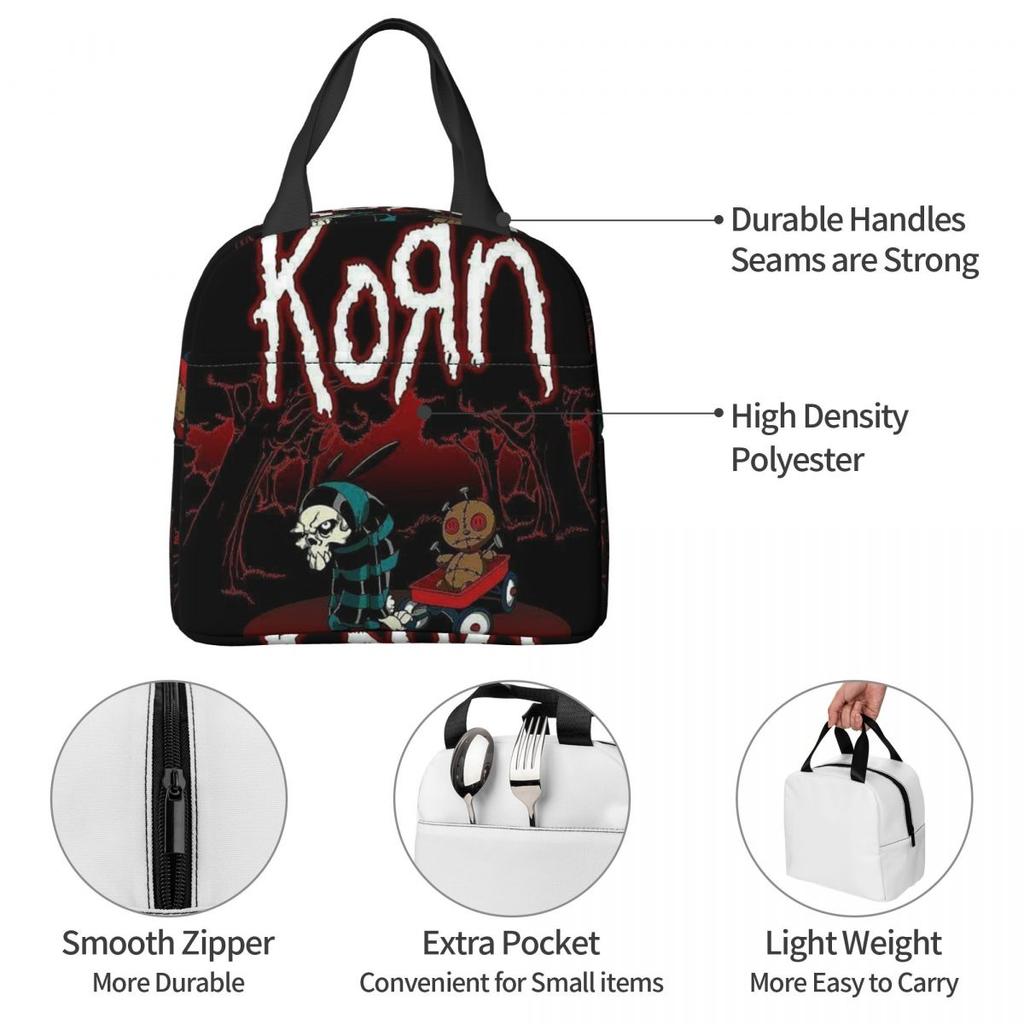 Korn Heavy Metal Band Album Tour 2024 Insulated Lunch Bag for Women Office Cooler Thermal Food Box Tote Lunch Boxes Container