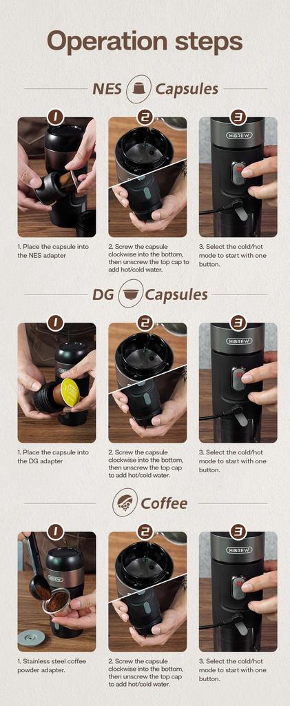 New HiBREW Portable Coffee Machine Expresso Coffee Maker Fit Nexpresso Capsule Coffee Powder for Car Camping & Home Heat Water H4A