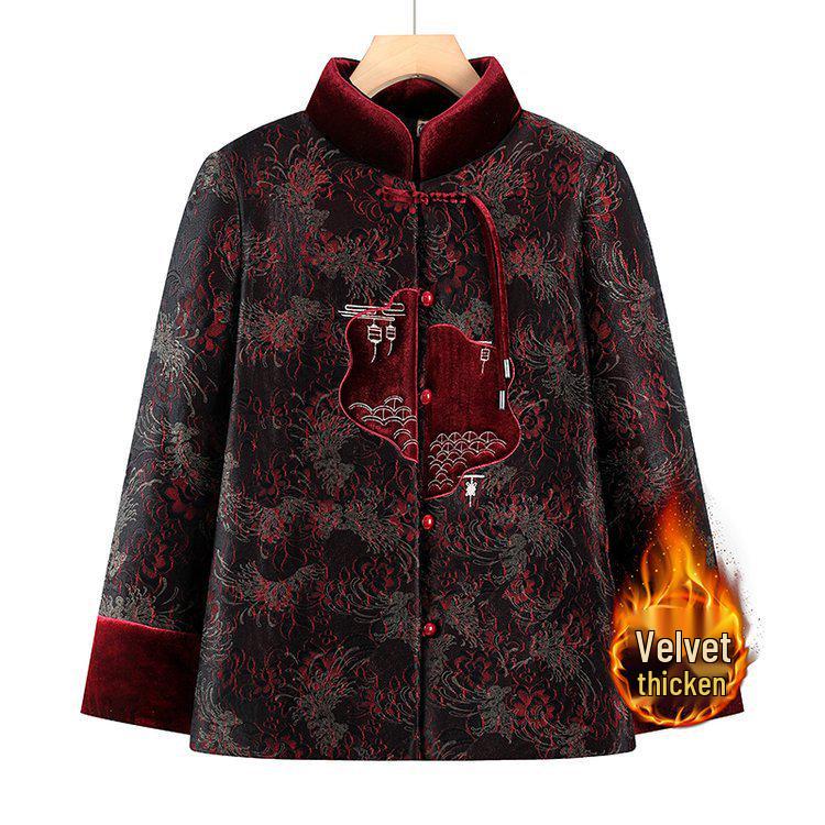 

Grandma s Winter Cotton Padded Jacket - New Chinese Style, Thickened, Plus Size, Velvet Lining for Elderly Women 5XL (150-165 jin/approx. 75-82.5 kg) червоний