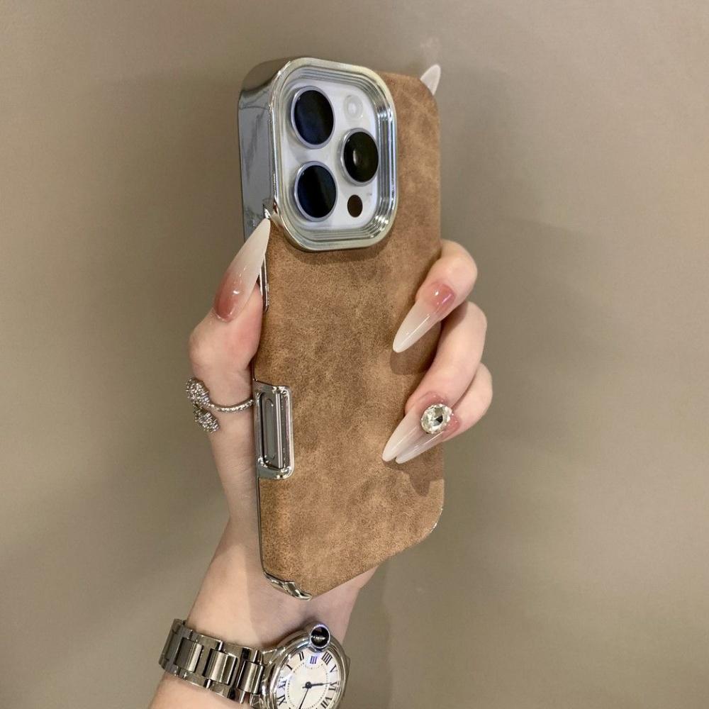 Luxury Business Leather Pattern Protective Phone Case For iPhone 14 16 Pro Max 15 13 12 Plating Lens Simple Solid Color Cover