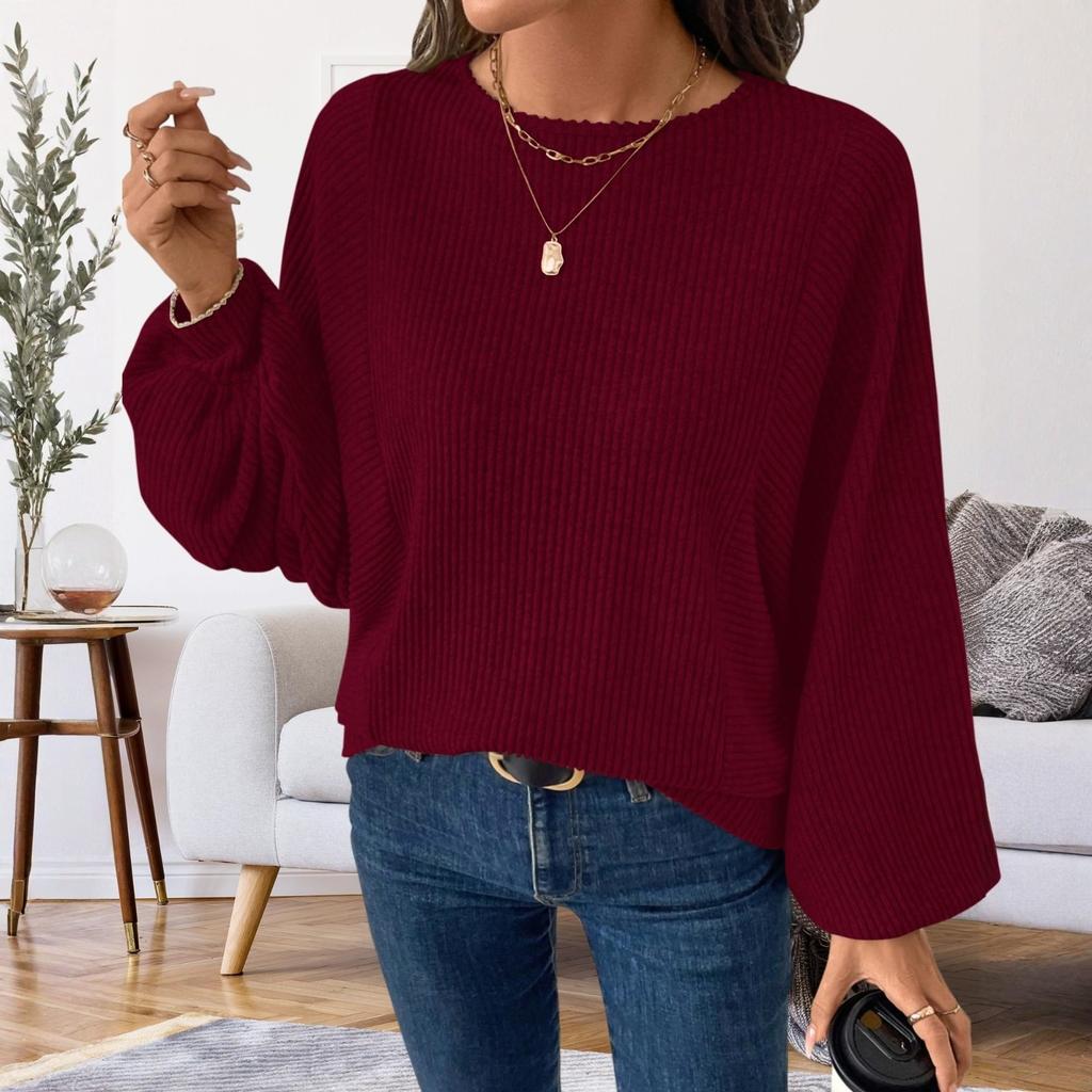 Dámský módní top s dlouhým rukávem v jednobarevné variantě