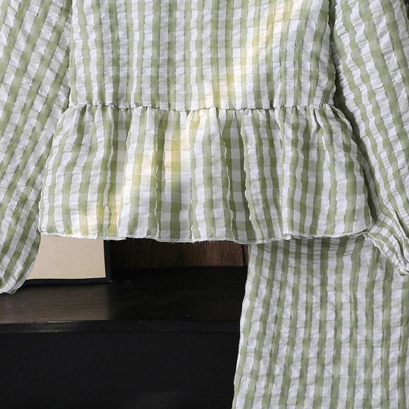 Children Clothes 2025 Autumn Plaid Loose Ruffled Long Sleeve Top And Wide Leg Pants Two-Piece Set For Girls