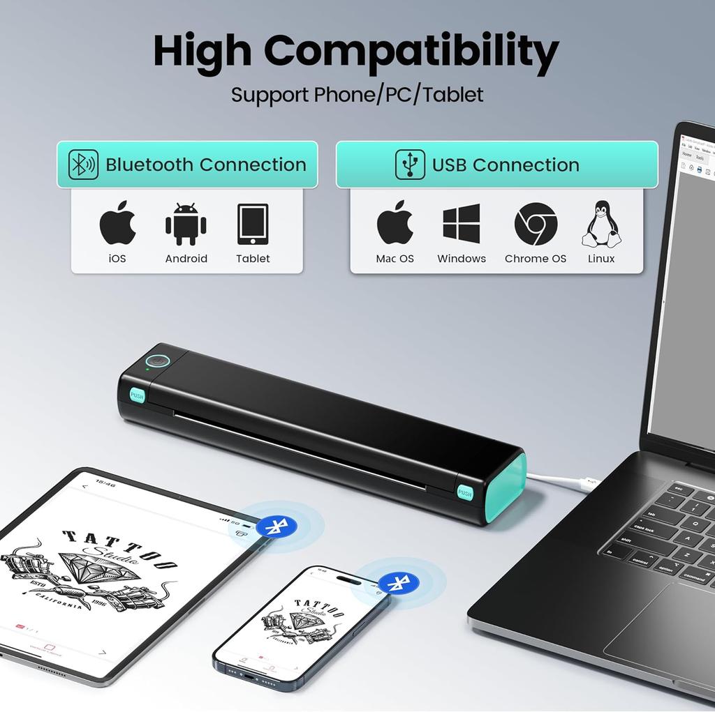 Wireless Tattoo Stencil Printer, Thermal Transfer Tattoo Machine Supports Tattoo Transfer Paper Stencil Printer For Tattooing Co