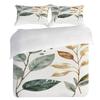 Pillowcase Quilt Cover 3-Piece Bedding Watercolor Style,Golden Green Leaf Pattern,Washable,Durable