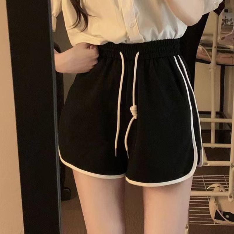 Women's Gray Athletic Shorts Elastic Waist Wide Leg Loose Fit