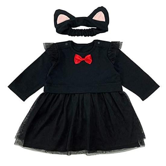 Black cat dress with cat ears and Halloween baby baby long headband, costume, clothes, girl, black, sleeves, P2294E-80-01