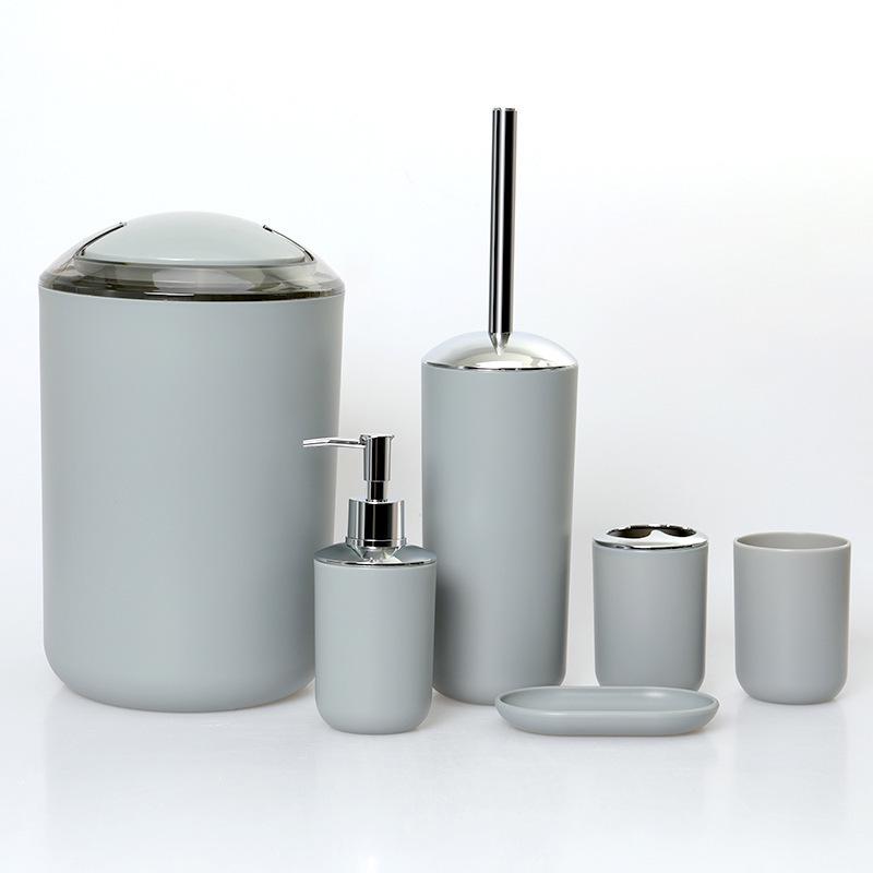 Bathroom Essentials: 6-Piece Set with Toothbrush Holder, Soap Dish, Toilet Brush, and Trash Can