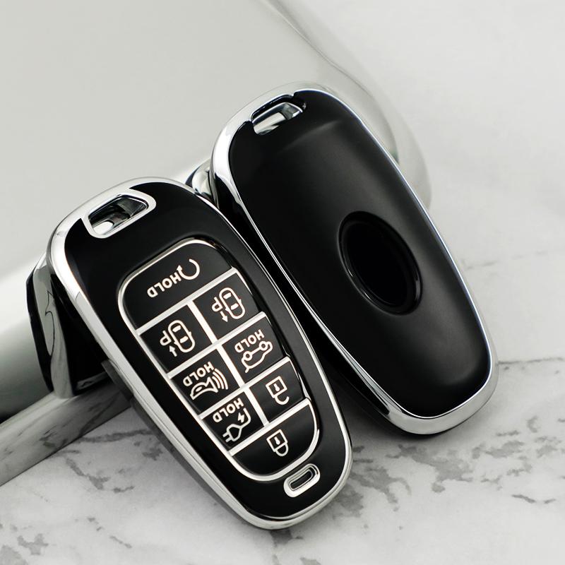 New Silver 6Button Car Key Case Cover for Hyundai Santa Fe Tucson 2022 NEXO NX4 Ioniq 5 Atos Prime Solaris 2021 Auto Accessories