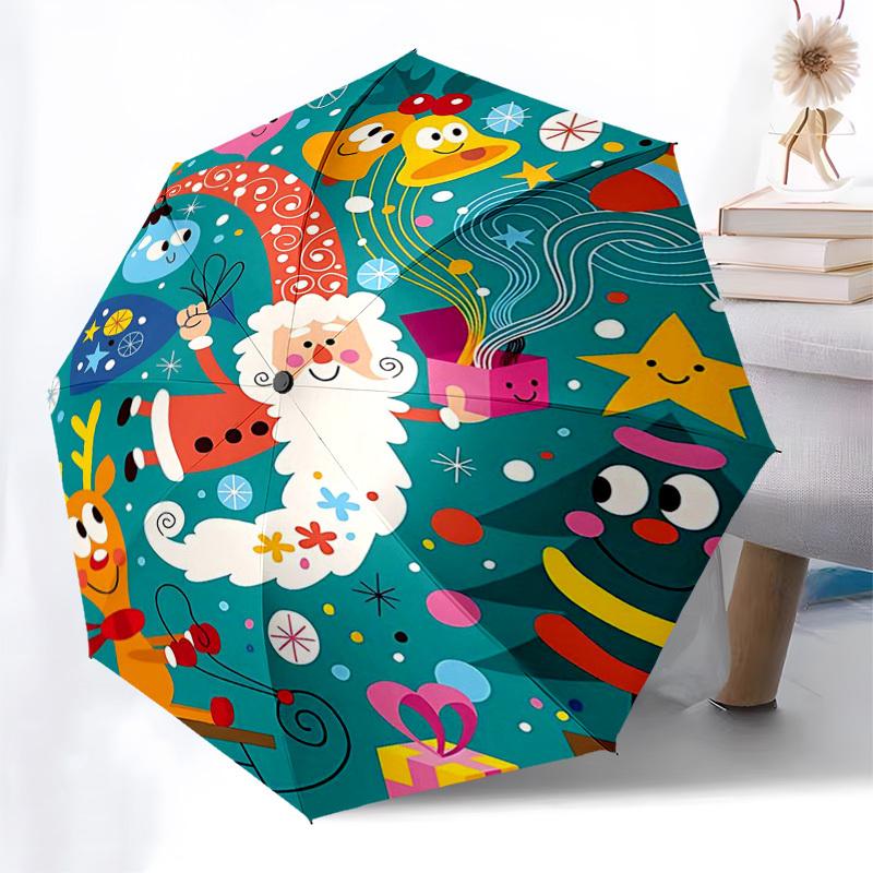 

1pc Christmas Spirit Automatic Umbrella: Foldable Design, 8-Iron Frame, Outdoor Use, Festive Gift for Fans & Travelers.K019