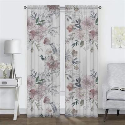Blommor Heminredning Gardiner 2 Delar Vardagsrumsgardin Rumsavdelare Rullgardiner Tyll för Sovrum Kök Mörkläggande Elegant Kamera