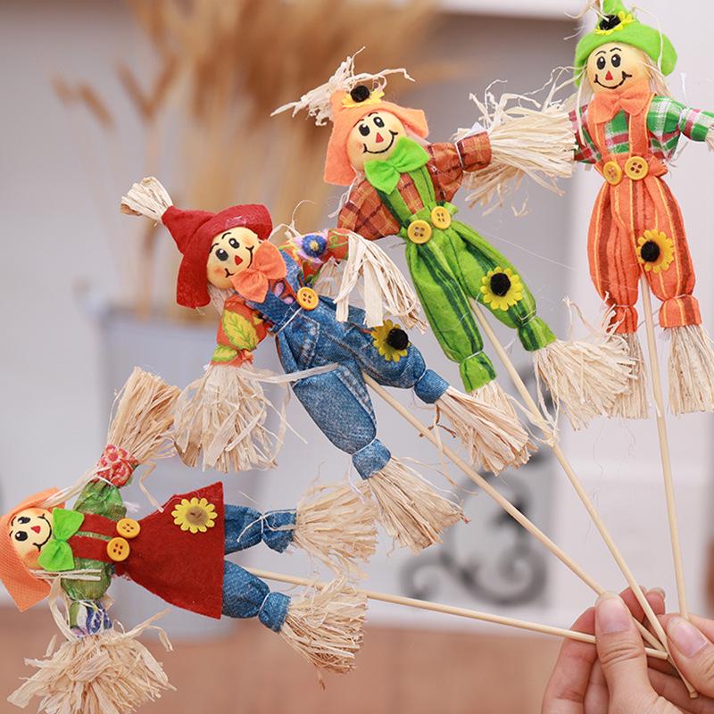 Halloween Pumpkin Ornament with Pastoral Scarecrow, 30cm - Festive Bouquet Decoration