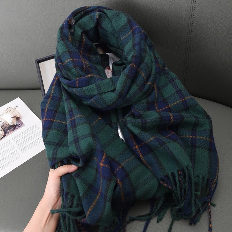 Fumaide Faux Cashmere Woven Grid Tassel Scarf & Shawl