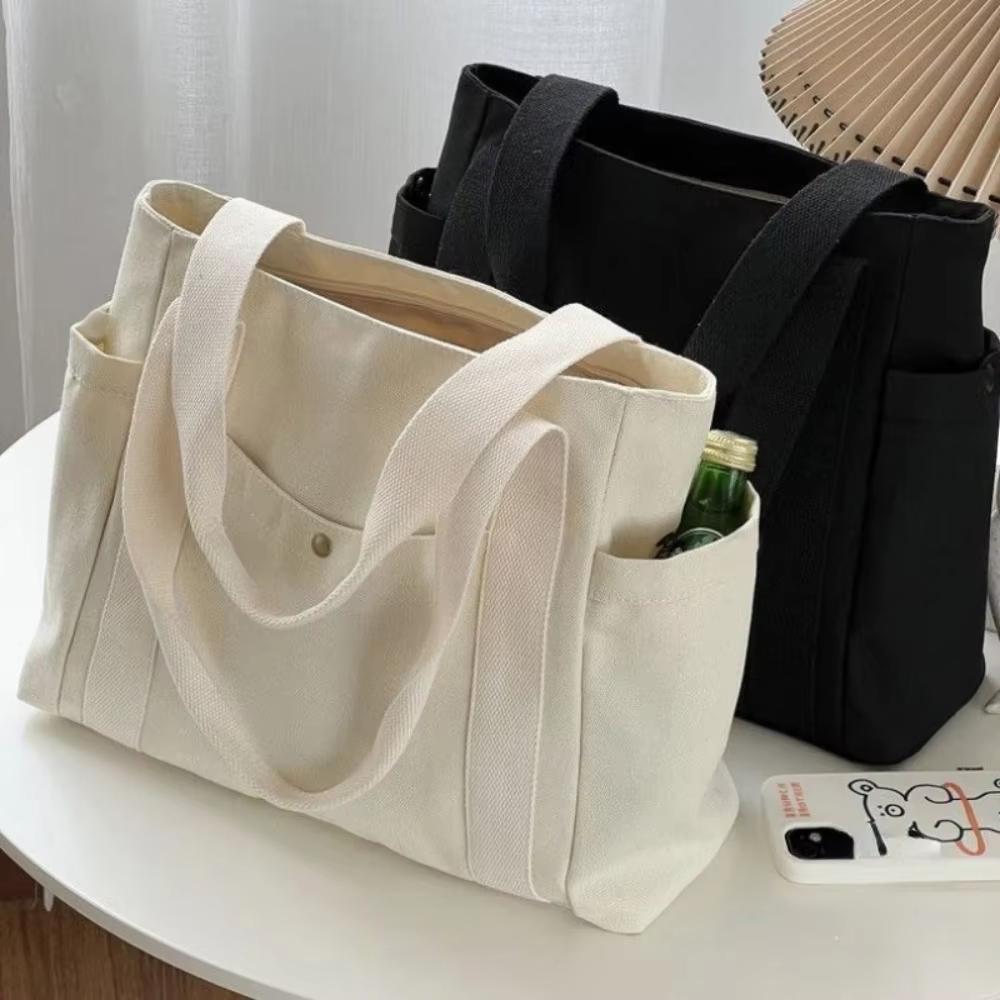 Large‑Capacity Canvas Tote Bag, College Style Student Shoulder Bag, Reusable Shopping Handbag for Work Commute