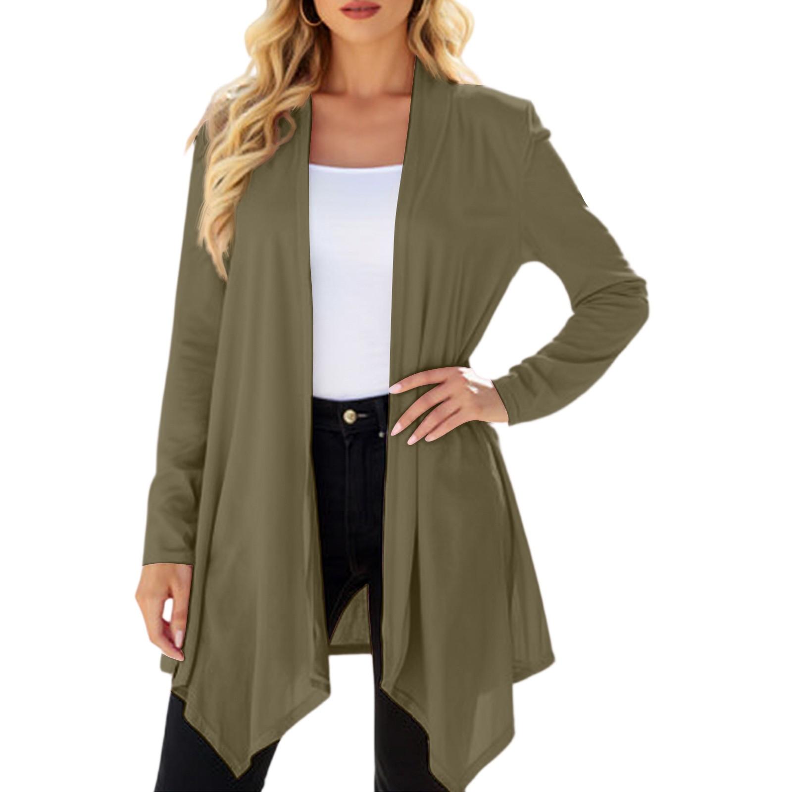 

Women s Solid Color Long Sleeved Mid Length Cardigan Top Jacket L армія зелений колір
