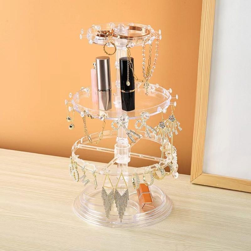 Rotating Earrings Display Stand Versatile Clear Jewelry Organizer Shelf Three Layer Rotating Jewellery Exhibition Rack