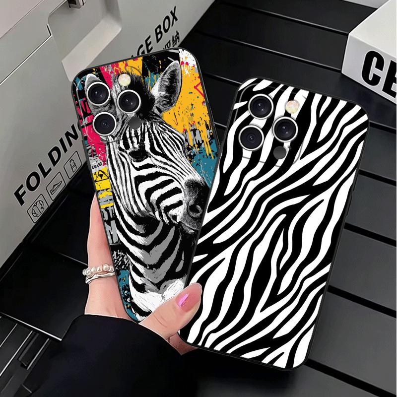 Zebra Stripe Black White Soft Phone Case for iPhone 16 16E 17 Air 15 Pro Max 14 Plus 13 Mini 11 12 7 Black Cover Back Shell
