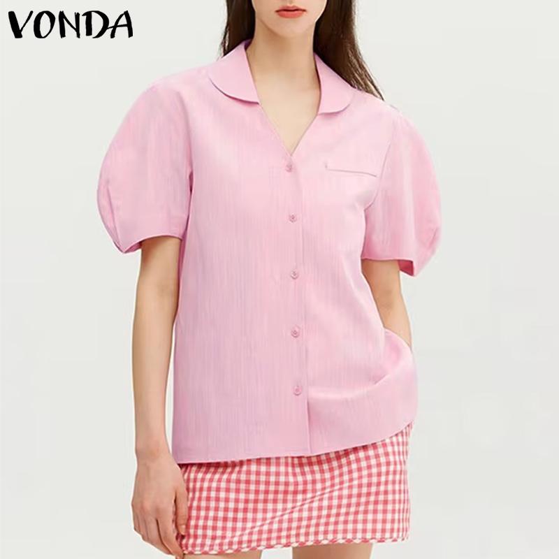 

VONDA Летние женские пуховики с короткими рукавами однотонные рубашки топы