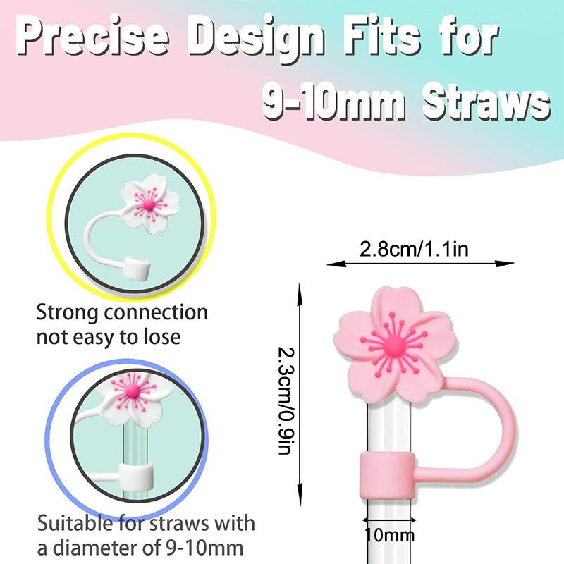 Flower Straw Cover Caps Silicone Straw Tips Lid 10Mm Reusable Dust-Proof Straw Topper For Stanleys Cup Party Decor