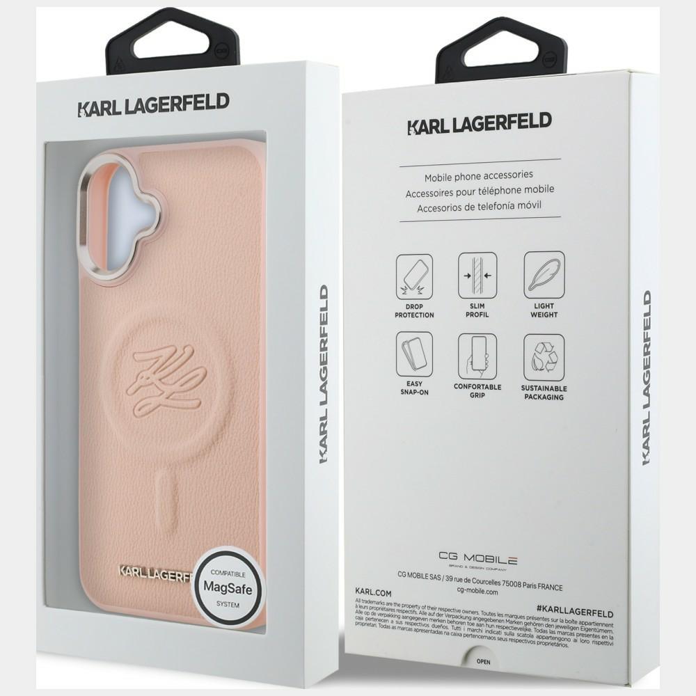 Karl Lagerfeld Initial & Metal Logo MagSafe Case for iPhone 16 Plus Pink