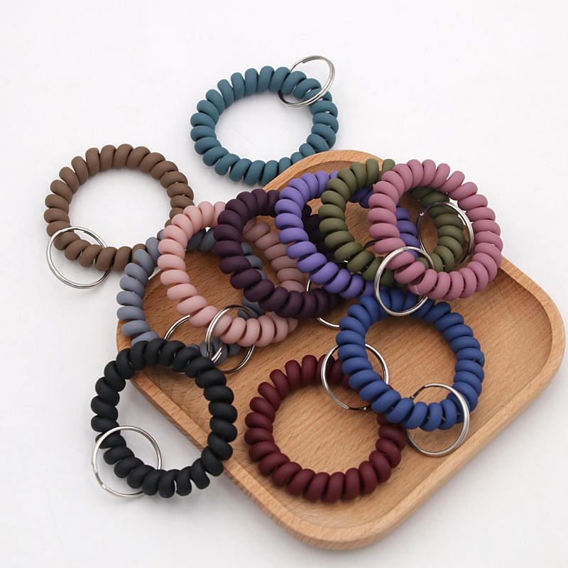 Matte Plastic Anti-Lost Spring Coil Cord Keychain and Hair Tie Bracelet