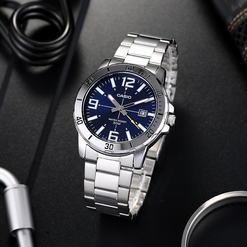 Casio Standard Series Swordfish Diving Heart Business Waterproof Quartz Movement Stainless Steel Strap Men Watches Blue MTP-VD01D-2B