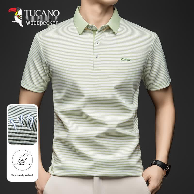 

TUCANO Men s Ice Silk Striped Short-Sleeve Polo Shirt 4XL