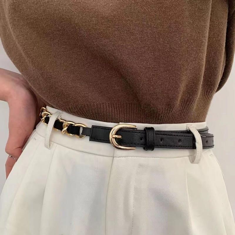 Pu Sophisticated Black Waist Belt With Sleek Chain Detailing For 2023 Style Autumn