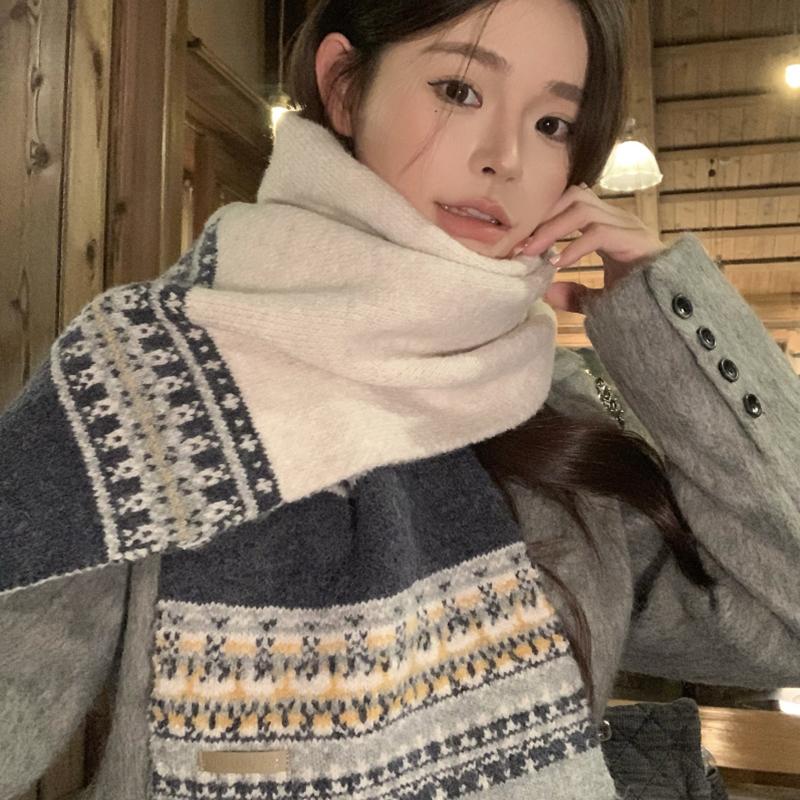 Women Soft Sweet Jacquard Knitted Scarf Headscarf Ladies Casual Warm Scarve Mujer Wrap Shawl New Winter Student Young Girl