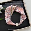 Thin Pearl Silk Scarf Magnetic Clasp Neck Wrap Fashion Neckerchief  for Women