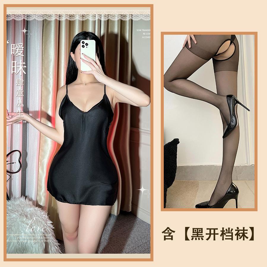 Sexy Underwear Sexy Suspenders Ice Silk Late Night Bar Uniform Tight Passion Nightdress Backless Large Size Hip Wrap
