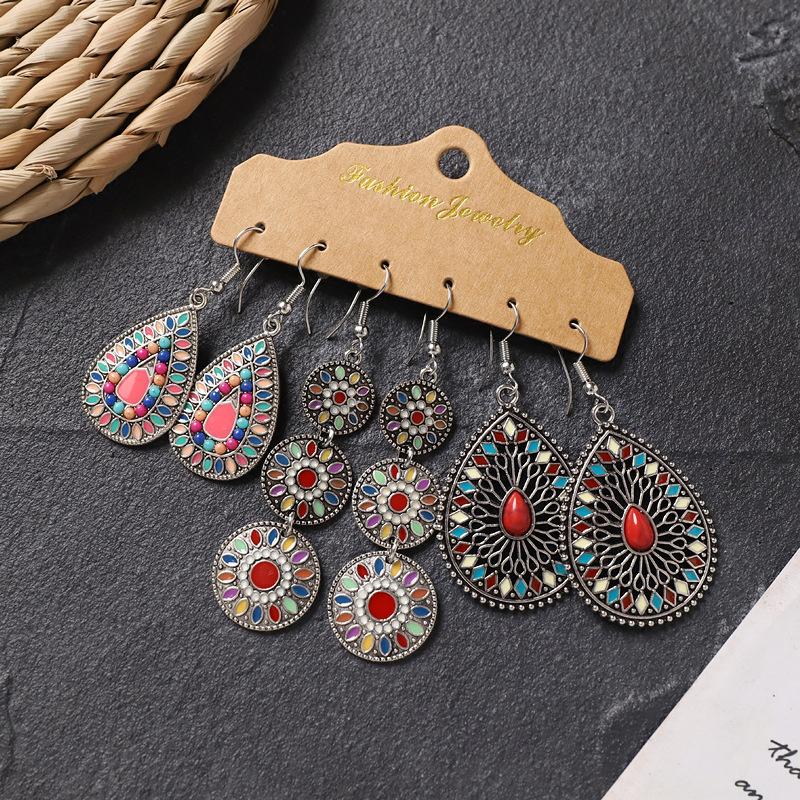 Set earrings retro niche long fringed bohemian vacation style earrings women's earrings